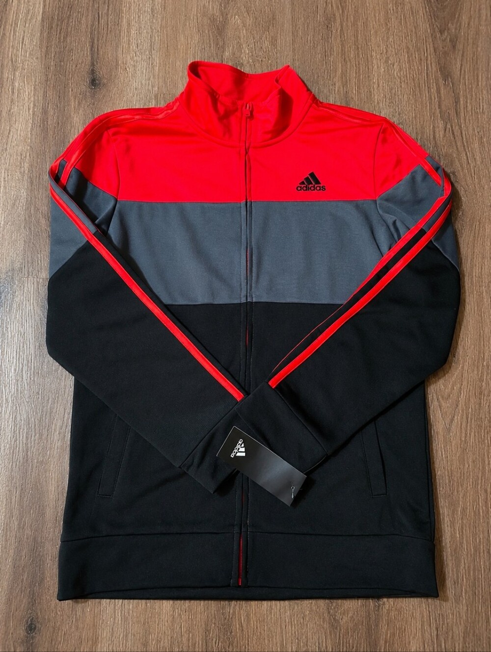 Adidas Boys Zip Up Jacket Red Black Gray Athletic Coat‎ NWT Size 14/16 Large